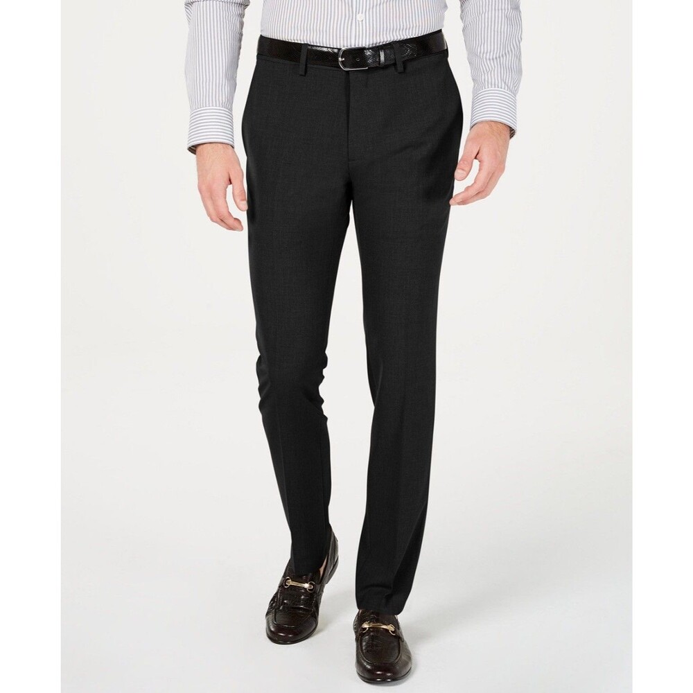 $95 NEW KENNETH COLE REACTION Mens 30x32 Solid Black Skinny Dress Pants/Slacks